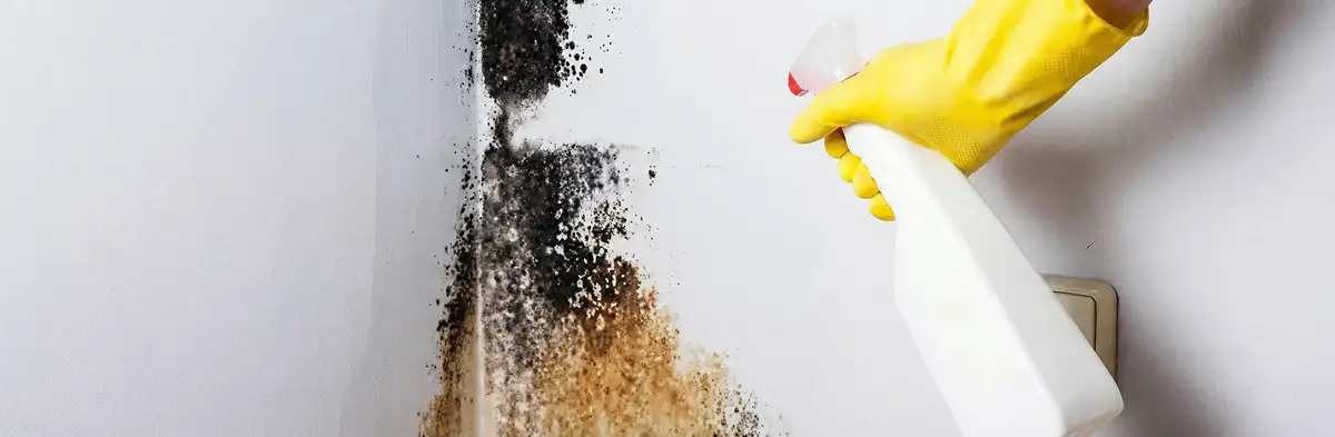visible mold growth on an interior wall being treated during mold removal service in Aurora, CO