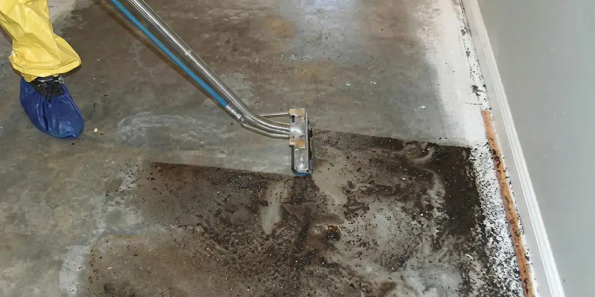 sewage removal technicians extracting contaminated wastewater from a residential floor in Aurora, CO