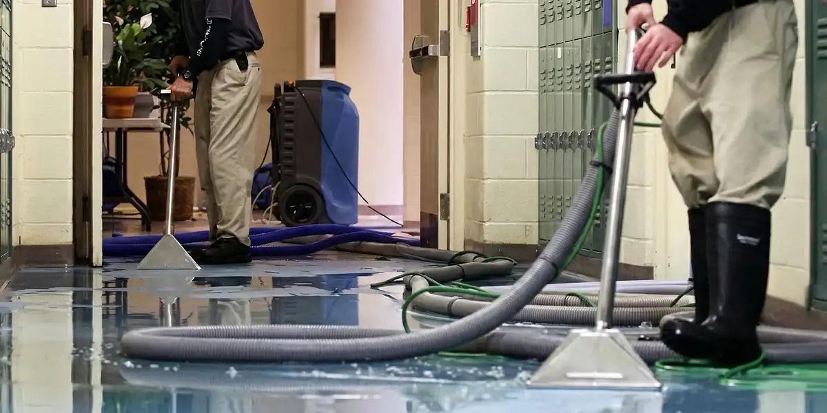water damage restoration technicians performing professional water extraction inside a property in Aurora, CO
